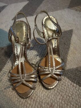 Guess Metallic Gold Strappy Slingback Heels